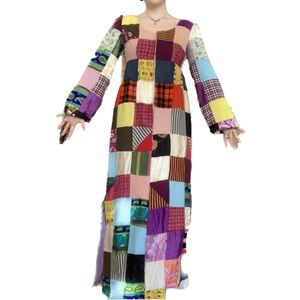 Vintage Handmade 1970s Patchwork Quilt Dress